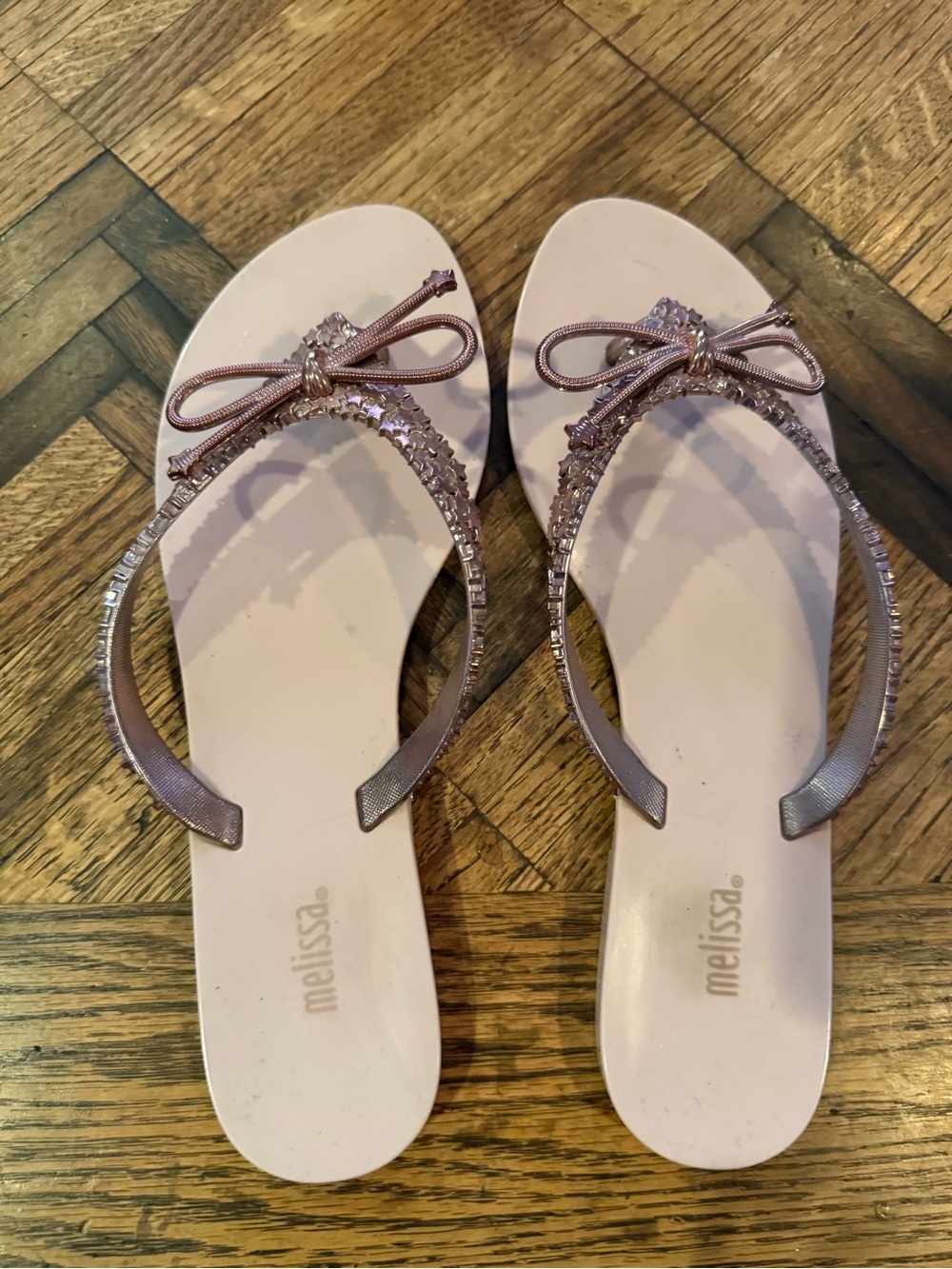 Melissa Rose Pink Bow Jelly Sandals with Crystal Trim